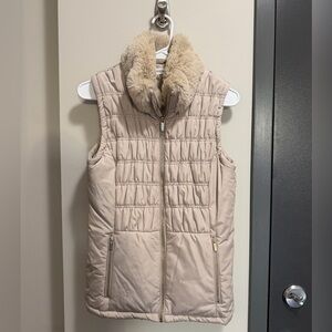 Calvin Klein Cream Puffer Vest with Faux Fur Collar